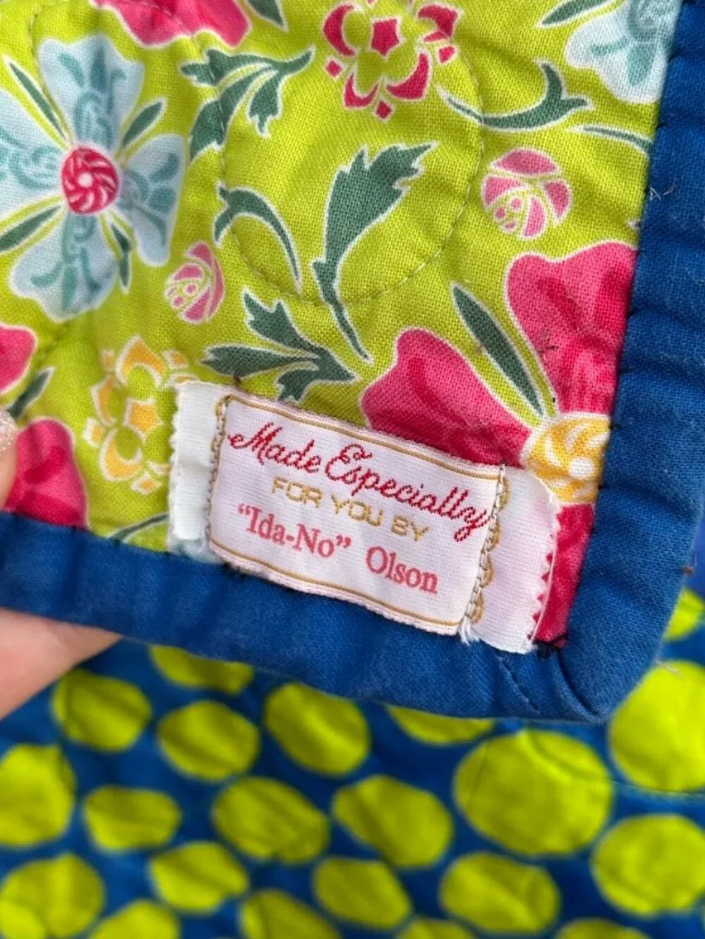 Machine Sewn Square Floral Green/Blue Quilt - Twin XL or 68
